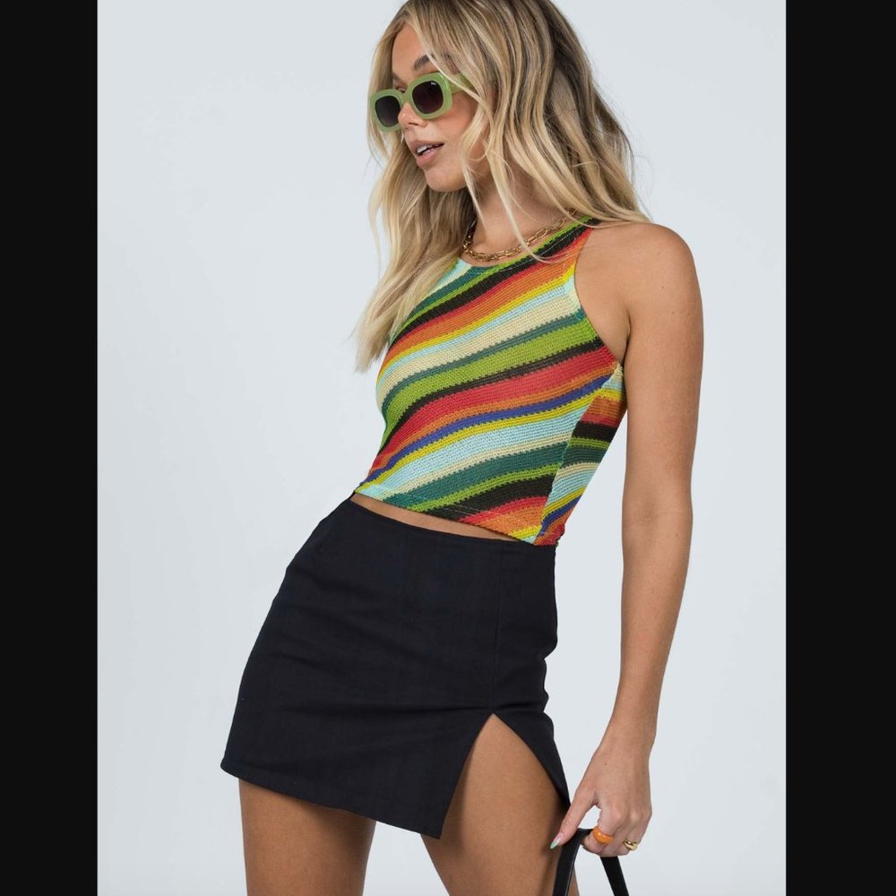 Princess Polly Motel Black Pelma Slit Mini Skirt XL